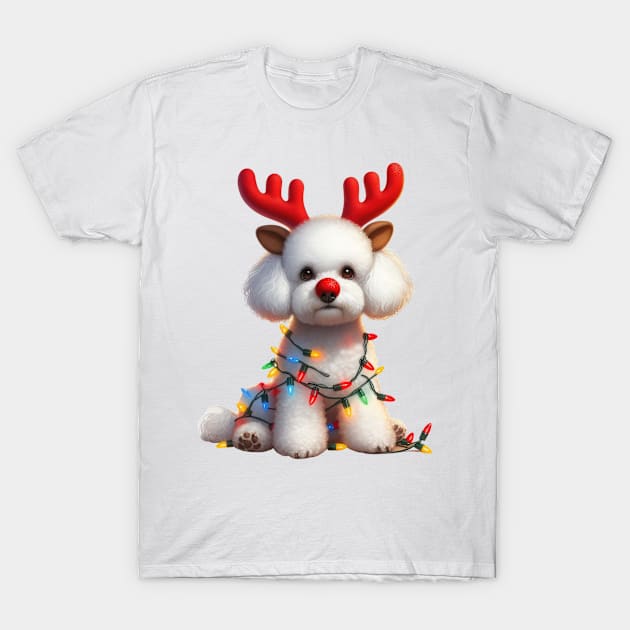 Christmas Red Nose Bichon Frise Dog T-Shirt by Chromatic Fusion Studio